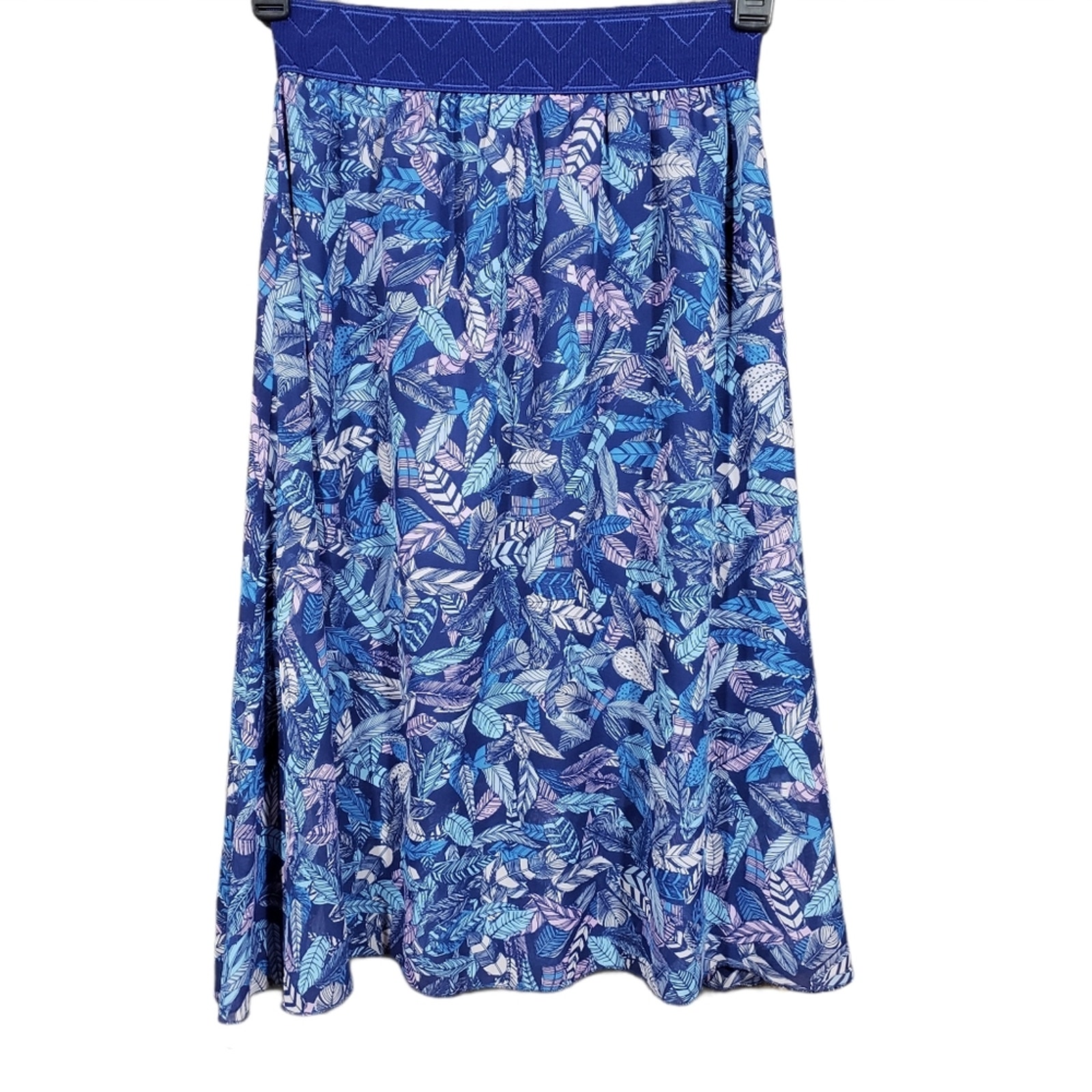 Lularoe Lucy Skirt Blue Feather Print Woman's Size Extra Small
